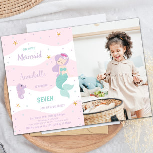 Seven Mermaid Birthday Invitations with photo