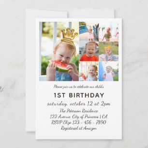 Seven Photos Collage Princess 1st Birthday Invitation