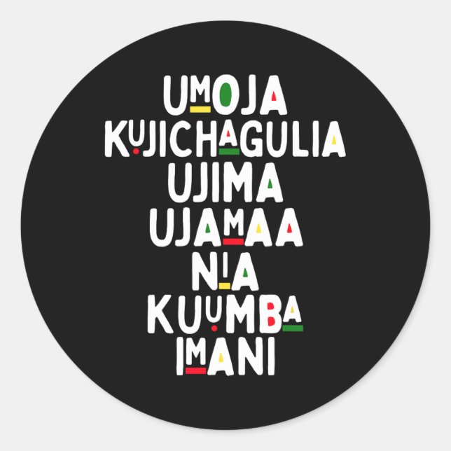 Seven Principles Of Kwanzaa African American Holid Classic Round Sticker (Front)