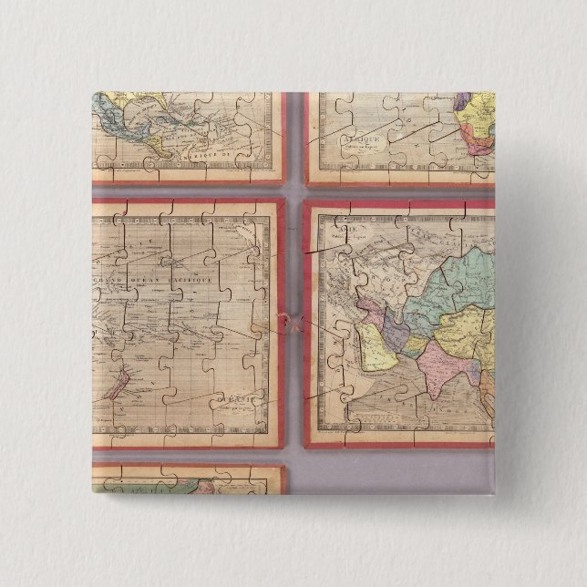 Seven Puzzle Maps of the World 15 Cm Square Badge (Front)