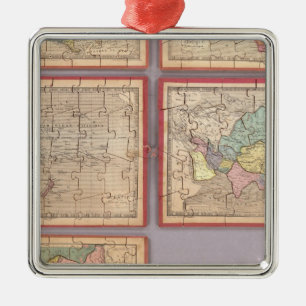 Seven Puzzle Maps of the World Metal Ornament