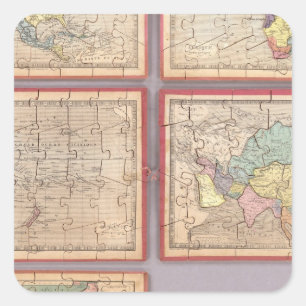 Seven Puzzle Maps of the World Square Sticker