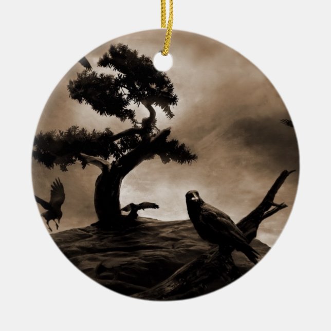 Seven Ravens Ceramic Tree Decoration (Front)