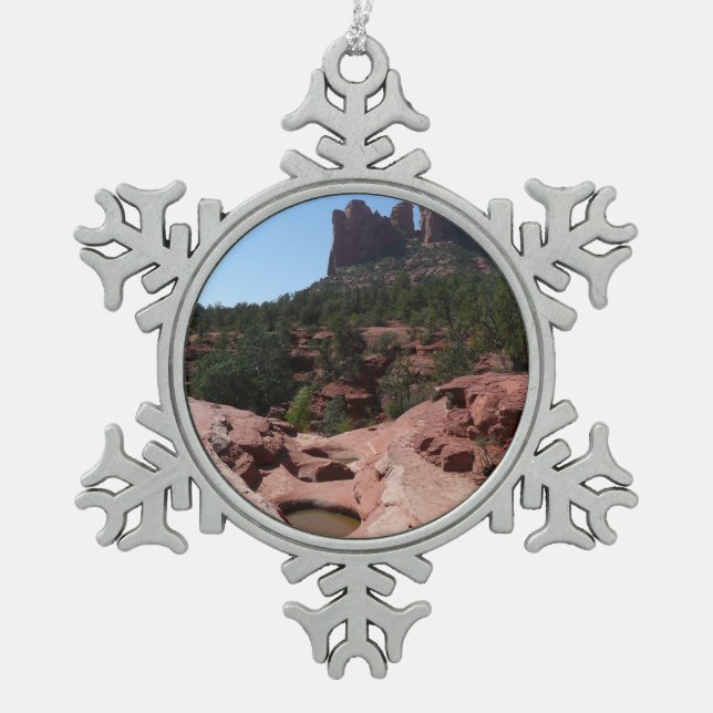 Seven Sacred Pools in Sedona Arizona Snowflake Pewter Christmas Ornament (Front)