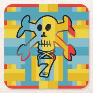 SEVEN SKULL BY MASANSER PIXELAT SQUARE PAPER COASTER