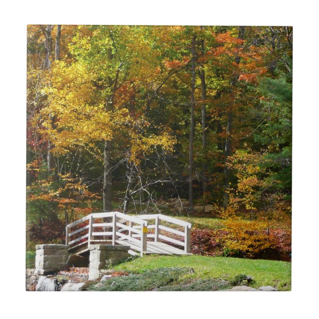 Seven Springs Fall Bridge I Autumn Landscape Tile (Front)
