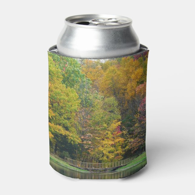 Seven Springs Fall Bridge II Autumn Landscape Can Cooler (Can Front)