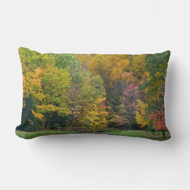 Seven Springs Fall Bridge II Autumn Landscape Lumbar Cushion (Front)