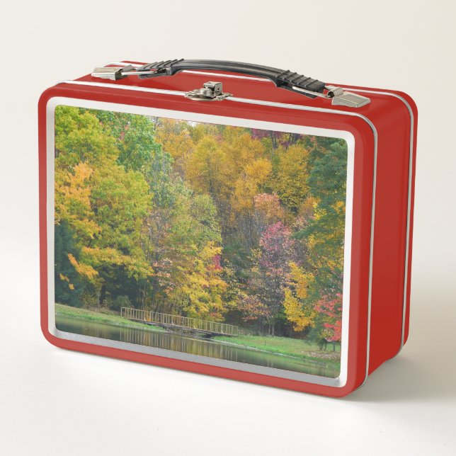 Seven Springs Fall Bridge II Autumn Landscape Metal Lunch Box (Front)