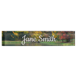 Seven Springs Fall Bridge II Autumn Landscape Nameplate