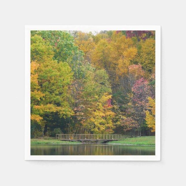 Seven Springs Fall Bridge II Autumn Landscape Napkin (Front)