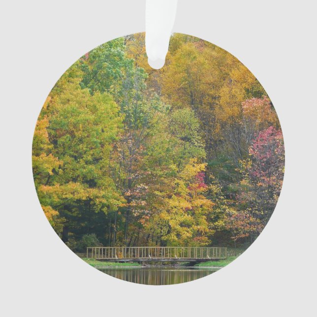 Seven Springs Fall Bridge II Autumn Landscape Ornament (Front)