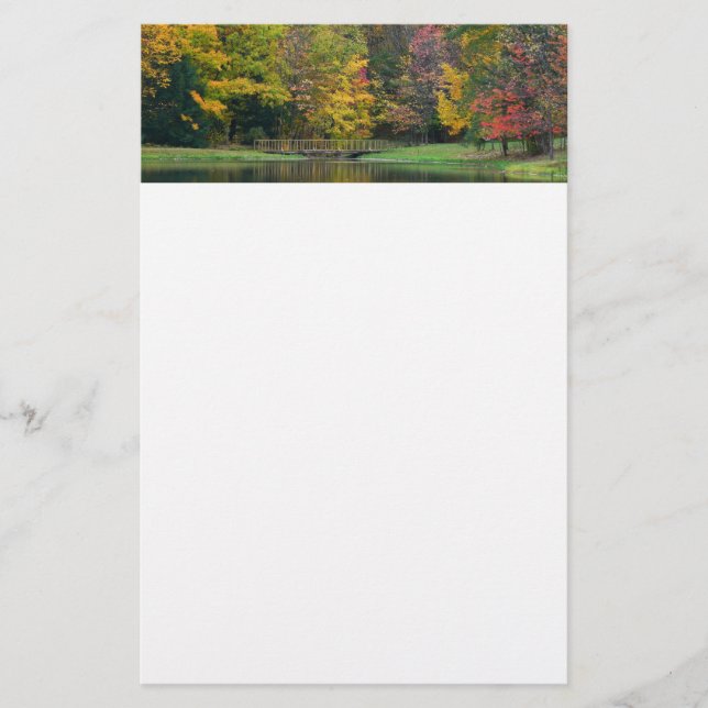 Seven Springs Fall Bridge II Autumn Landscape Stationery (Front)