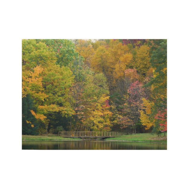 Seven Springs Fall Bridge II Autumn Landscape Wood Poster (Front)