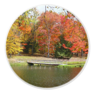 Seven Springs Fall Bridge III Autumn Landscape Ceramic Knob