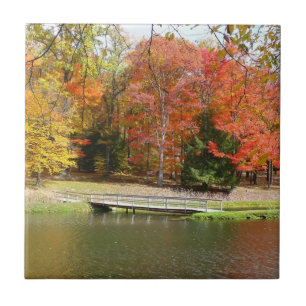 Seven Springs Fall Bridge III Autumn Landscape Ceramic Tile