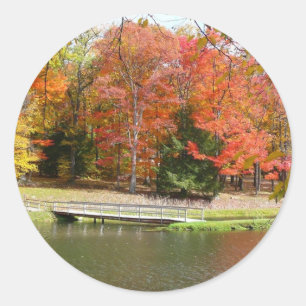 Seven Springs Fall Bridge III Autumn Landscape Classic Round Sticker