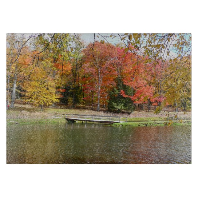 Seven Springs Fall Bridge III Autumn Landscape Cutting Board (Front)