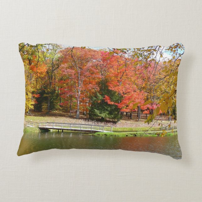 Seven Springs Fall Bridge III Autumn Landscape Decorative Cushion (Back)