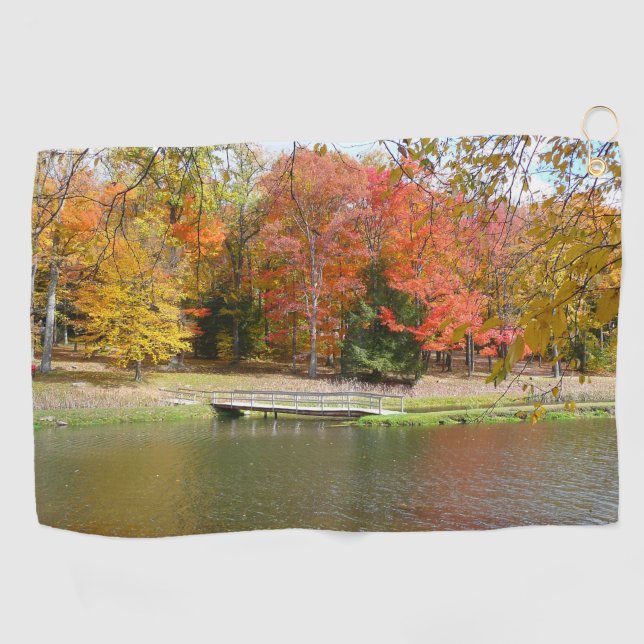 Seven Springs Fall Bridge III Autumn Landscape Golf Towel (Horizontal)