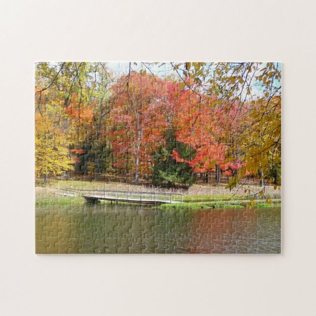 Seven Springs Fall Bridge III Autumn Landscape Jigsaw Puzzle (Horizontal)