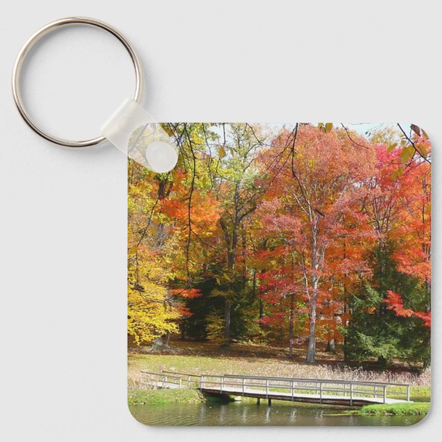 Seven Springs Fall Bridge III Autumn Landscape Key Ring (Front)