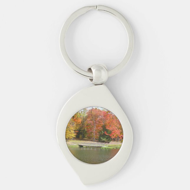 Seven Springs Fall Bridge III Autumn Landscape Key Ring (Front)