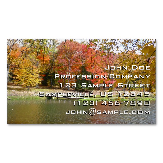 Seven Springs Fall Bridge III Autumn Landscape Magnetic Business Card (Front)