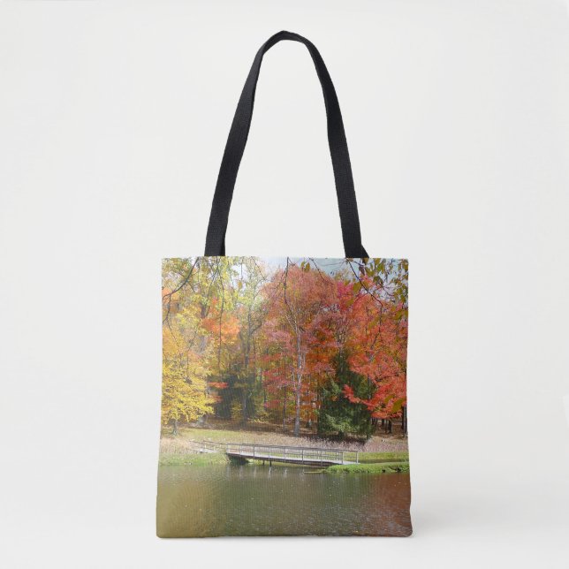 Seven Springs Fall Bridge III Autumn Landscape Tote Bag (Front)