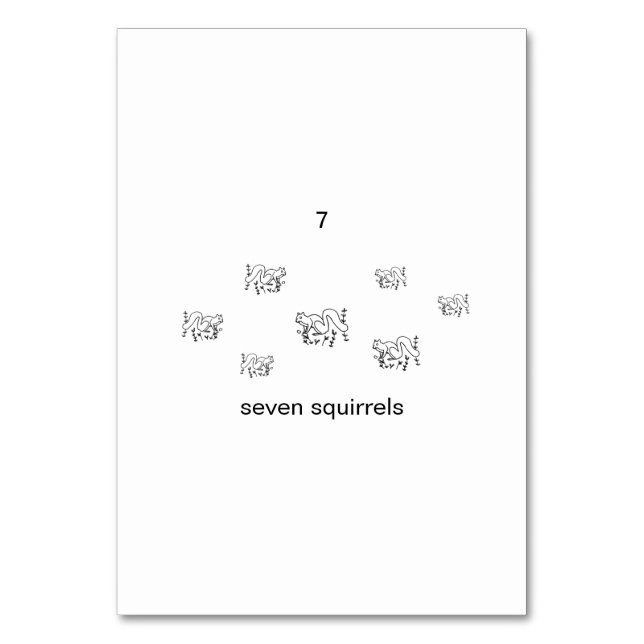 Seven squirrels, Custom Number Flashcards Table Number (Back)