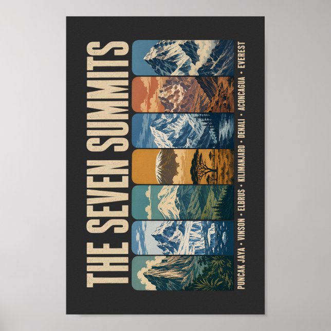 Seven Summits Mountain Landmarks Illustration Poster (Front)