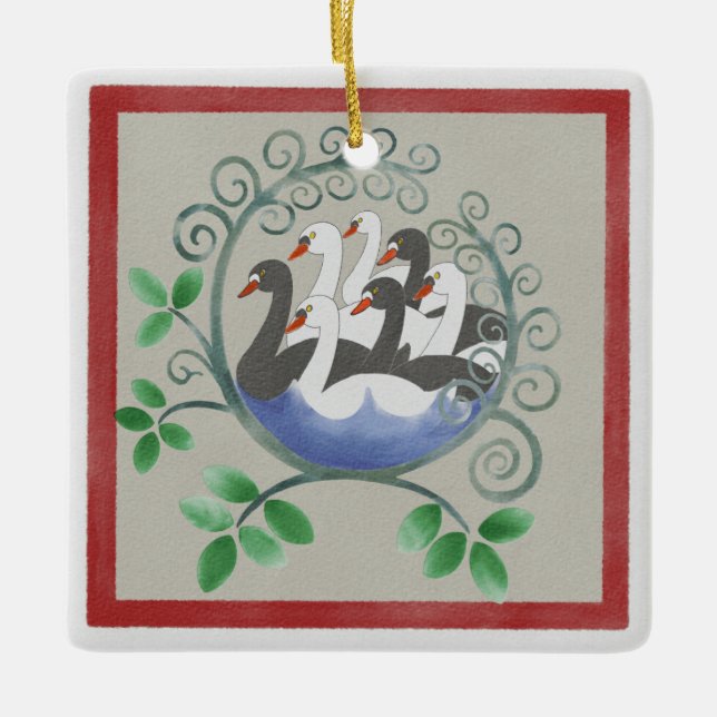 Seven Swans a Swimming Christmas Ornament (Front)