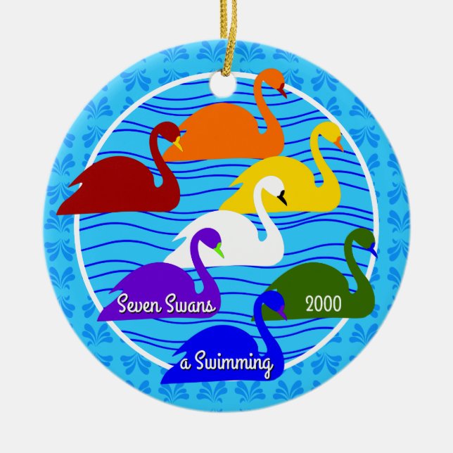 Seven Swans a Swimming - Custom year Ceramic Ornament (Front)
