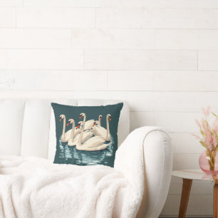 Seven Swans A Swimming Cut-Out Stencil-Style 4 Cushion