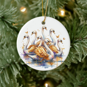 Seven swans a-swimming Twelve Days of Christmas Ceramic Ornament
