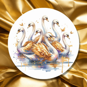 Seven swans a-swimming   Twelve Days of Christmas Classic Round Sticker