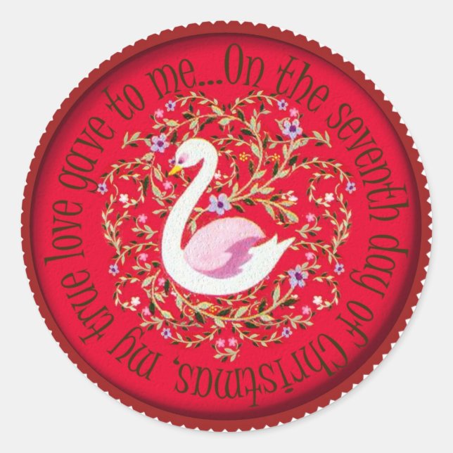Seven swans aswimming classic round sticker (Front)