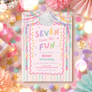 Seven Times The Fun Whimsical Girl 7th Birthday Invitation