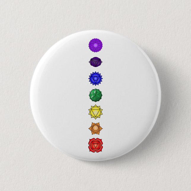 Seven vertical chakras 6 cm round badge (Front)