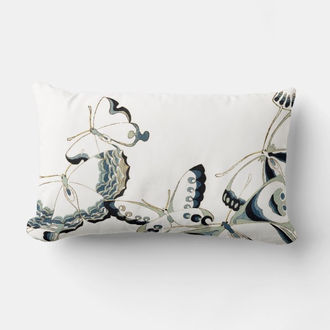 Seven Vintage White Butterflies Lumbar Cushion (Front)