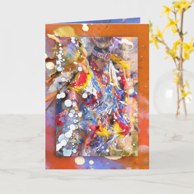 SEVEN WOLF SPIRITS NATIVE AMERICAN DANCER CARD (Yellow Flower)