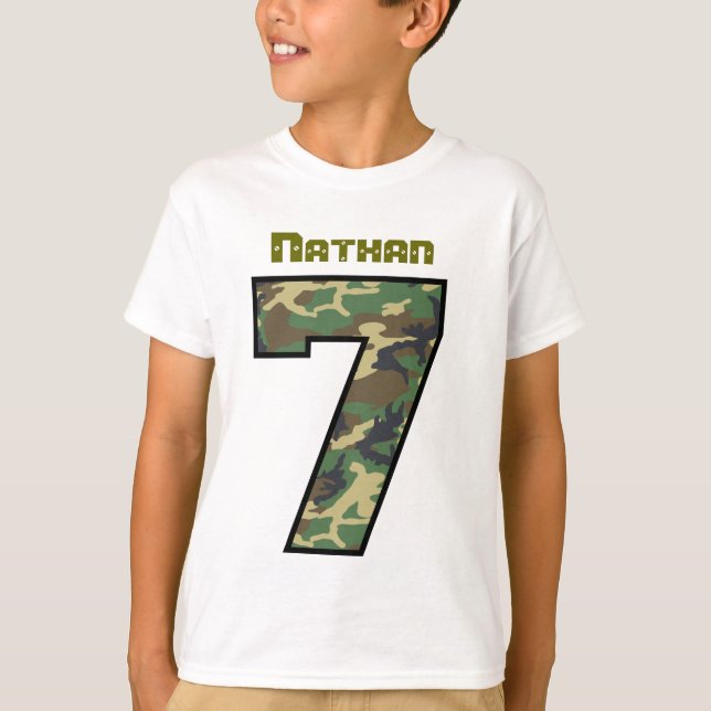 Seven Year Old 6th Birthday Camo Custom Name V033 T-Shirt (Front)