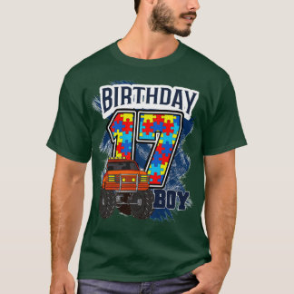 Sevenn Years Old Birthday Autism Love Monster Truc T-Shirt
