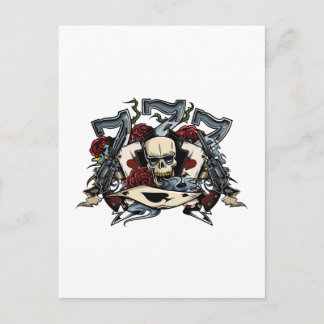 Sevens Skull Guns Roses Ace Of Spades Gambling Postcard