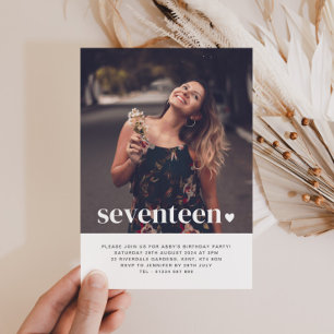 Seventeen Heart Photo Birthday Invitation 