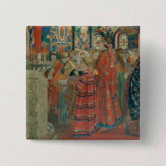 Seventeenth Century Russian Women at Church 15 Cm Square Badge (Front)