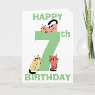 Seventh (7th) Birthday Doodle Cats Custom Message Card
