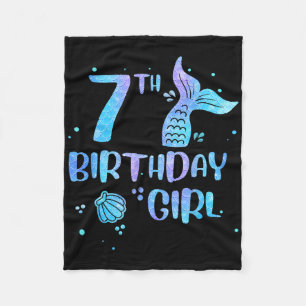 Seventh Birthday Girl Mermaid 7th Toddlers Back To Fleece Blanket