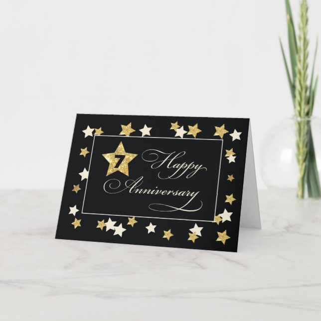 Seventh Employee Anniversary Black Gold Effect Card (Front)