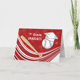 Seventh Grade Graduation Baseball Bat and Hat Card
